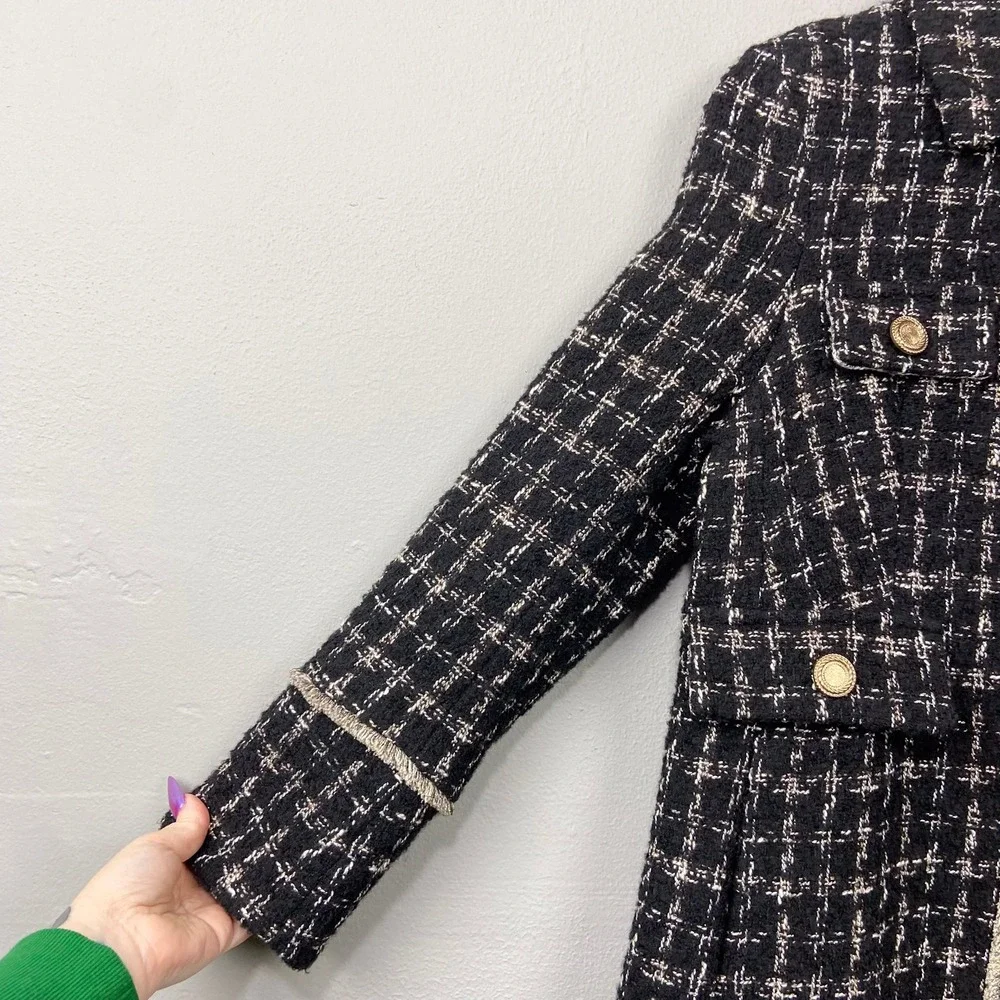 gstudio Black Tweed Long Coat Size 55 US XS-S‎ Gold Buttons Gossip Girl Glam
